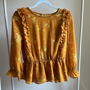NWT Madewell Mustard Yellow Floral Blouse with 3/4 Sleeves